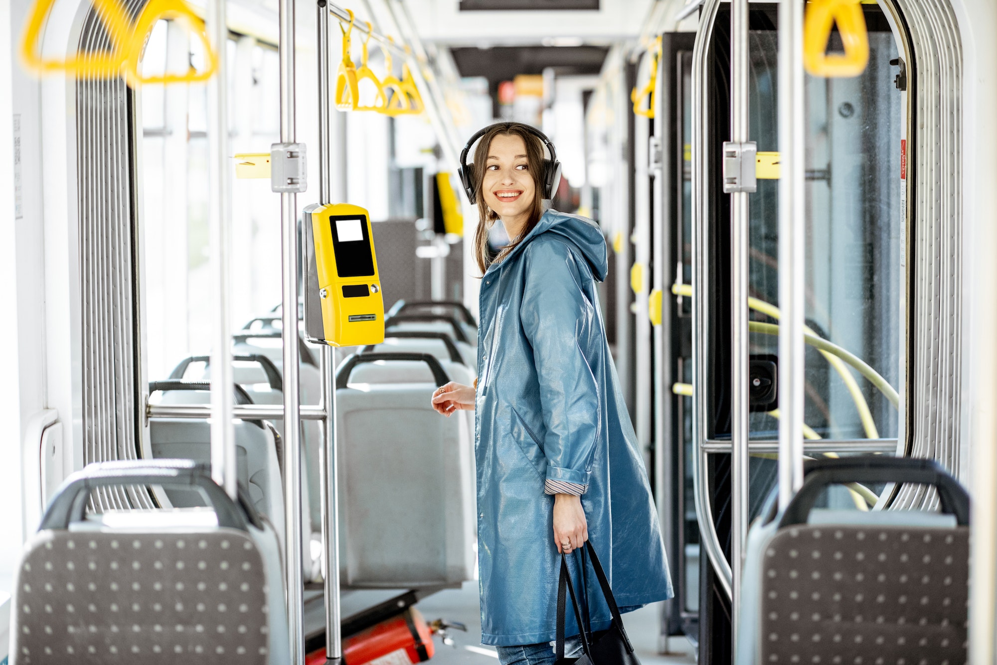 Female passenger using public transport