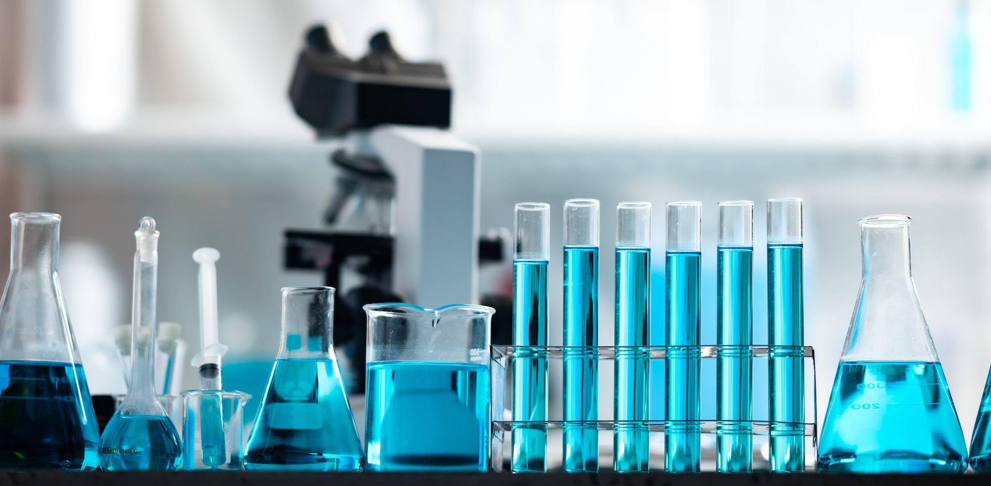 Chemistry laboratory glassware, science laboratory research and development