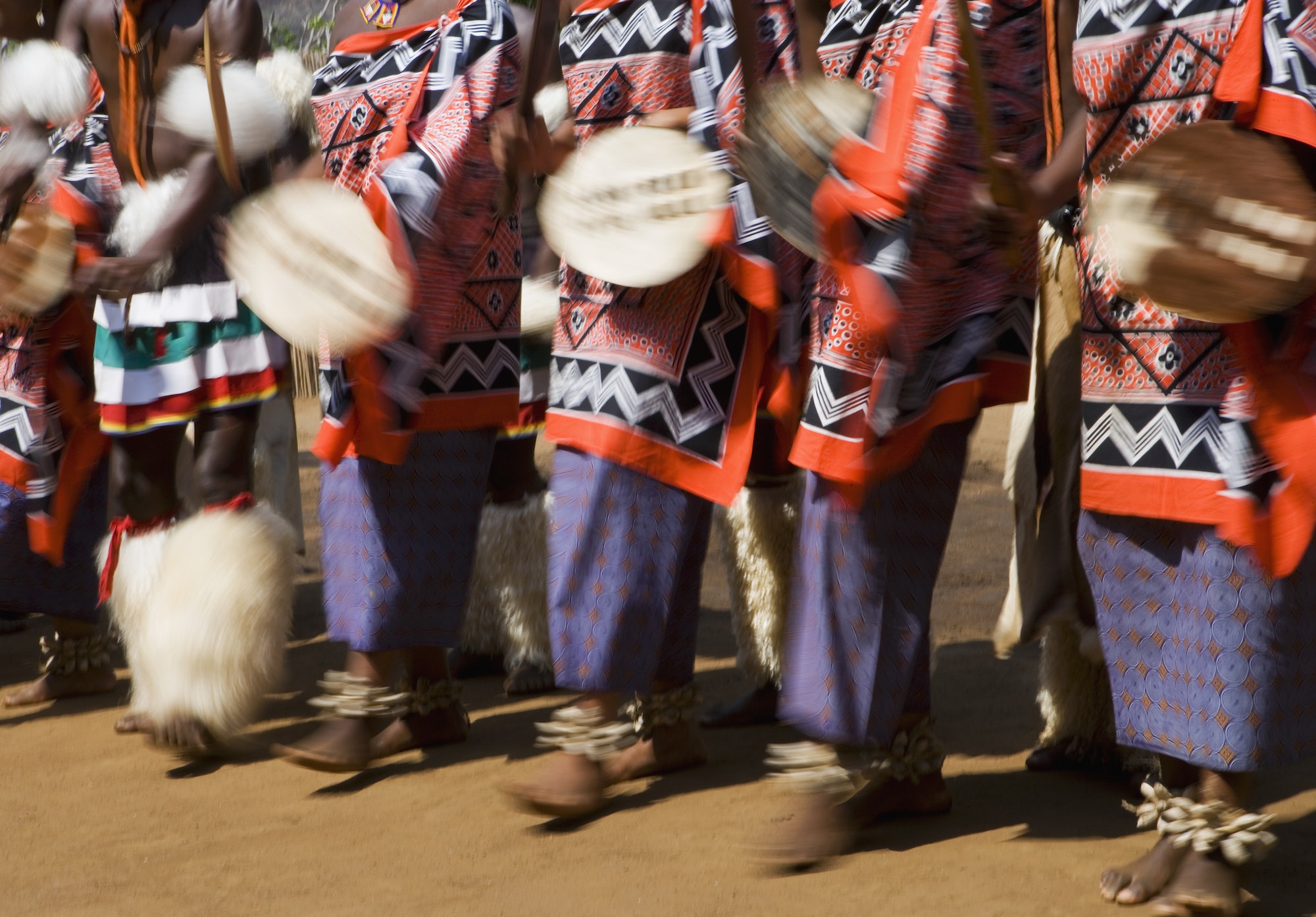 Dancers wearing traditional dress, Kingdom of Eswatini, Southern Africa.
